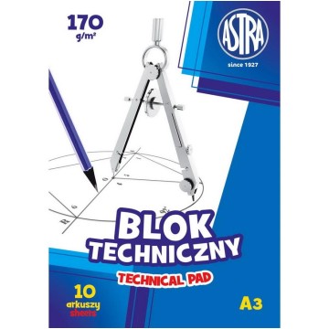 Blok techniczny ASTRA A3 170g 10 kartek biały